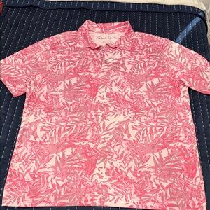 Robert Graham Pink Leaf Pattern Polo Shirt